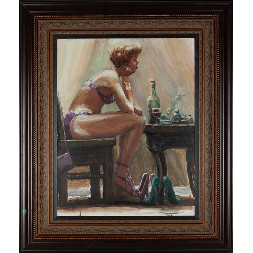 1009 - Adriaan Boshoff Jr. (South African 1967 - ) WOMAN IN LINGERIE SEATED AT A TABLE