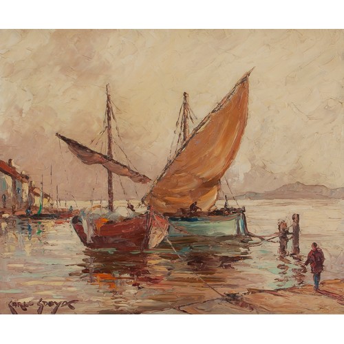 1001 - Carlo Sdoya (South African 1914 - 1996) MOORED DHOWS – ZANZIBAR