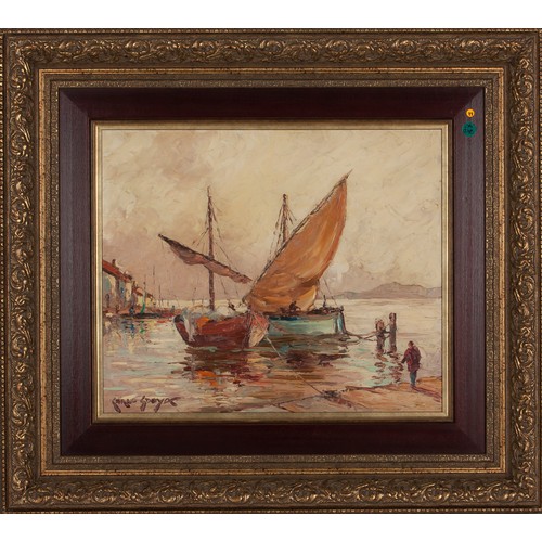 1001 - Carlo Sdoya (South African 1914 - 1996) MOORED DHOWS – ZANZIBAR