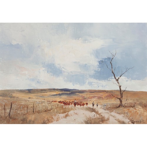 627 - Christopher Tugwell (South African 1938 - 2021) HERDERS IN A LANDSCAPE