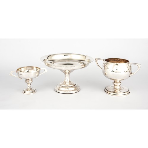 145 - THREE SILVER PEDESTAL CUPS