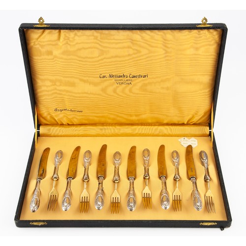 116 - SET SIX ITALIAN SILVER FRUIT KNIVES AND FORKS