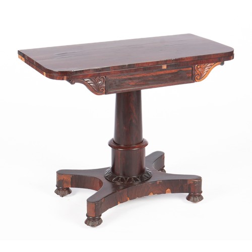 806 - AN EARLY VICTORIAN ROSEWOOD FOLD OVER CARD TABLE, CIRCA 1840