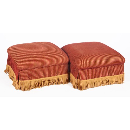 884 - A PAIR OF UPHOLSTERED SQUARE OTTOMANS, MODERN