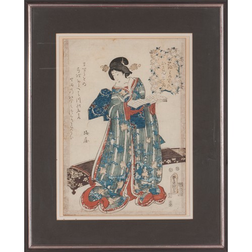 495 - A JAPANESE WOODBLOCK OF A GEISHA, MEIJI PERIOD 1868 - 1912