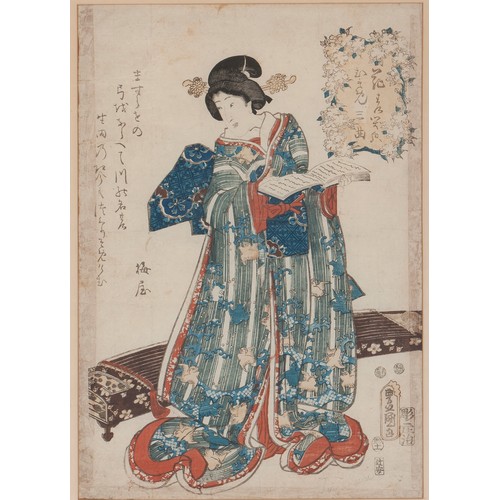 495 - A JAPANESE WOODBLOCK OF A GEISHA, MEIJI PERIOD 1868 - 1912