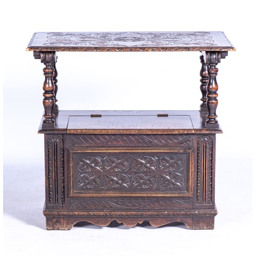 553 - A CARVED OAK TWO-TIER STAND IN 17TH CENTURY TASTE, LATE 19TH CENTURY