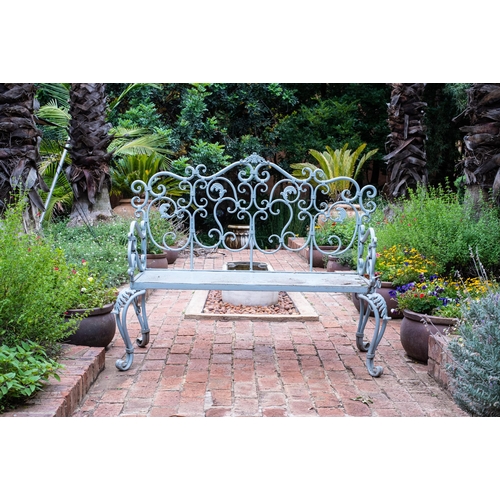 243 - A GREY WROUGHT IRON BENCH