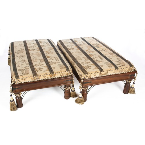 135 - A PAIR OF WOODEN OTTOMANS MODERN