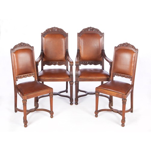 213 - A SET OF TEN LEATHER-UPHOLSTERED MAHOGANY DINING CHAIRS