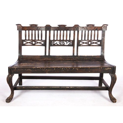 245 - A CHINESE BLACK-PAINTED GARDEN BENCH