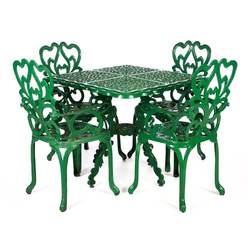 239 - A GREEN-PAINTED WROUGHT IRON GARDEN SUITE