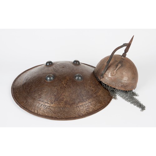 27 - AN OTTOMAN HELMET AND SHIELD