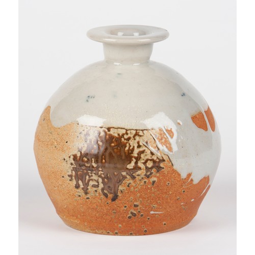 47 - AN ANDREW WALFORD STONWEWARE GLOBULAR VASE WITH ELONGATED NECK