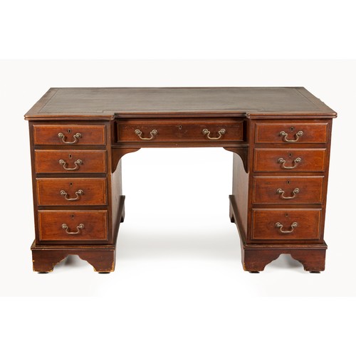 214 - A MAHOGANY AND INLAID PEDESTAL DESK, EARLY 19TH CENTURY