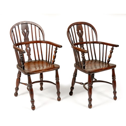 213 - A PAIR OF ELM WINDSOR ARMCHAIRS, 19TH CENTURY