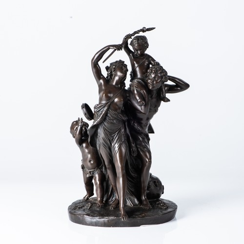 411 - AFTER CLAUDE MICHEL CLODION (FRENCH 1738 - 1914): A PATINATED BRONZE BACCHIC FIGURAL GROUP ... 