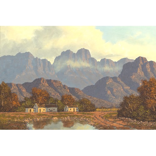 289 - Gerhard Wagner (South African 20th Century) MOUNTAINOUS LANDSCAPE WITH COTTAGES