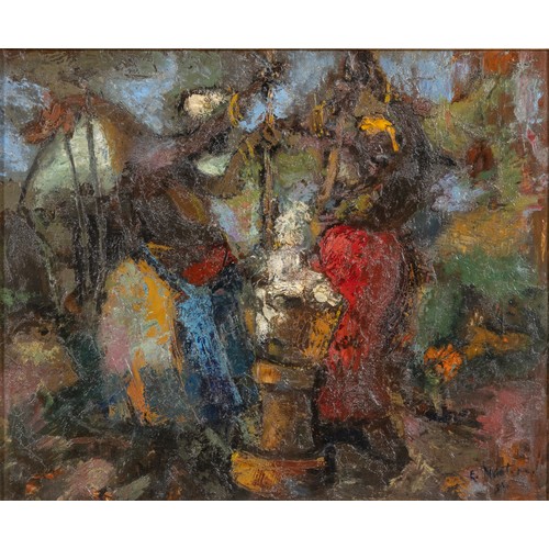 383 - Ephraim Mojalefa Ngatane (South African 1938 - ) TWO WOMEN GRINDING MIELIES