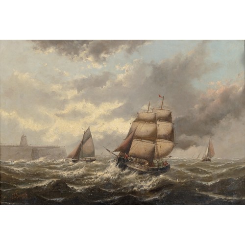 265 - J.J Everard (British 19th Century) BOATS IN STORMY WATERS