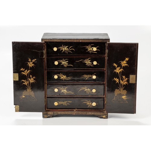 771 - A CHINESE GILT BROWN LACQUER JEWELERY CABINET, QING DYNASTY, LATE 19TH CENTURY