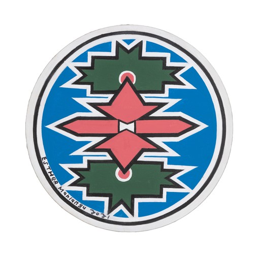 378 - Esther Mahlangu (South African 1935 - ) NDEBELE PATTERN IN PINK, BLUE AND GREEN