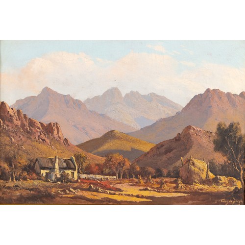 425 - Tinus de Jongh (South African 1885 - 1942) COTTAGE AMONGST MOUNTAINS