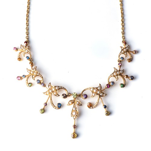 228 - A PEARL AND GEM-SET NECKLACE, CIRCA 1900