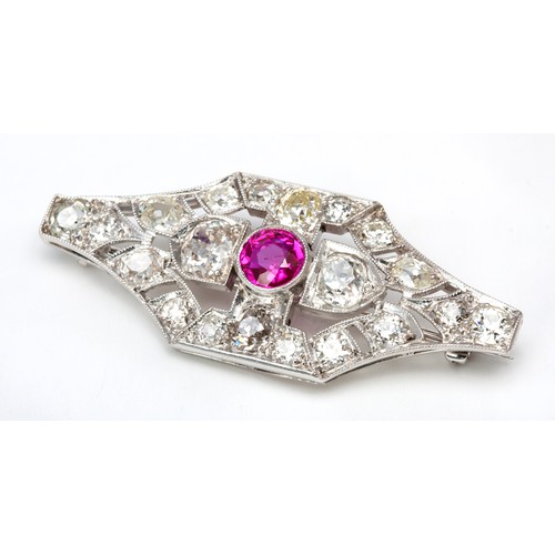 258 - A DIAMOND AND GEMSTONE BROOCH-1930s