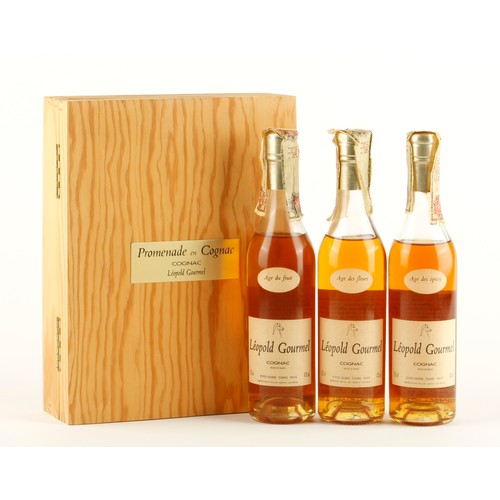 385 - THREE BOTTLES MIX OF LEOPOLD GOURMEL COGNAC PROMENADE EN COGNAC