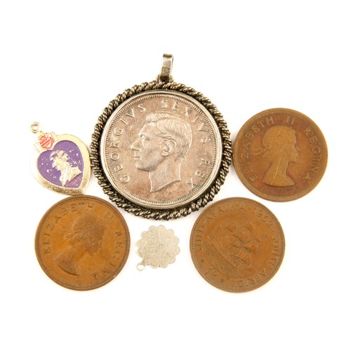 108 - THREE SILVER COIN PENDANTS AND THREE COINS UNASSOCIATED