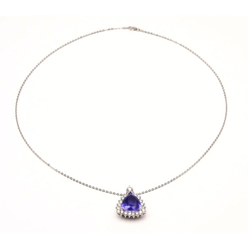 181 - A TANZANITE AND DIAMOND PENDANT