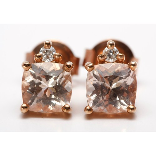 193 - A PAIR OF MORGANITE AND DIAMOND EARRINGS