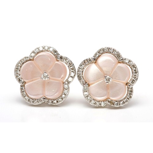 194 - A PAIR OF ROSE QUARTZ AND DIAMOND EARRINGS