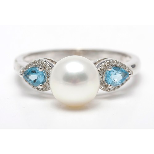 234 - A DIAMOND AND PEARL RING