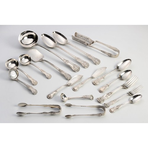 1034 - AN ASSEMBLED COLLECTION OF GEORGIAN SILVER FLATWARE, VARIOUS MAKERS AND DATES