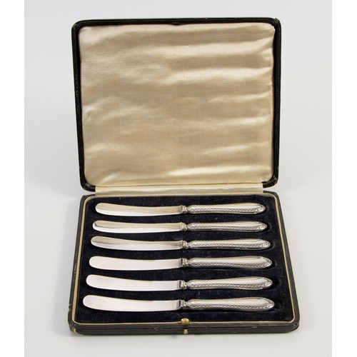 1076 - A GEORGE V CASED SILVER SET OF SIX BUTTER KNIVES, JOHN BIGGIN, SHEFFIELD, 1919