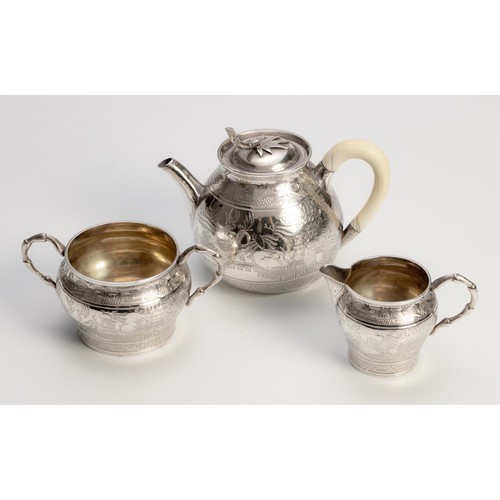 1041 - A VICTORIAN SILVER THREE PIECE TEA SERVICE, WILLIAM HUNTER AND SONS, LONDON, 1884