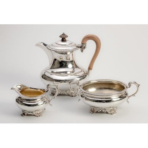 1024 - A GEORGE IV SILVER THREE PIECE TEA SERVICE, ROBERT HENNELL II, LONDON, 1828