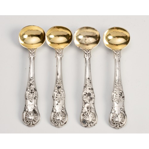 1025 - A SET OF FOUR WILLIAM IV QUEENS PATTERN MUSTARD SPOONS, POSSIBLY JONATHAN HAYNE, LONDON, 1836