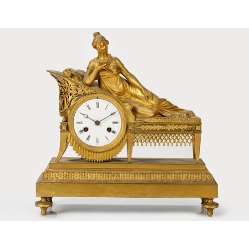 911 - A FRENCH GILT BRONZE MADAME RECAMIER MANTEL CLOCK