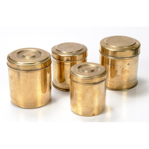 955 - A SET OF FOUR BRASS CANISTERS