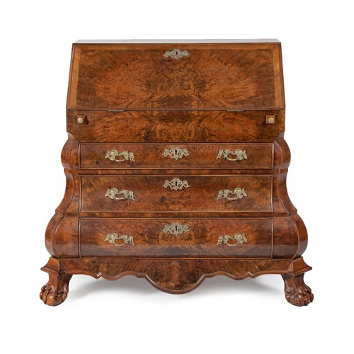 136 - A DUTCH WALNUT BOMBÉ BUREAU, 19TH CENTURY