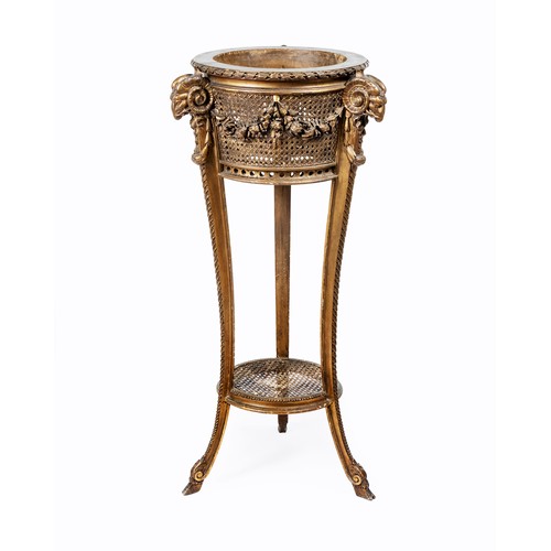 129 - A GILTWOOD TRIPOD JARDINIERE, 19TH CENTURY