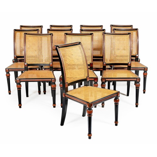 146 - A SET OF TWELVE EBONISED DINING CHAIRS, MANUFACTURED BY PIERRE CRONJE