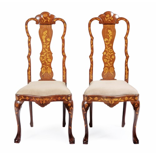 135 - A PAIR OF DUTCH WALNUT AND MARQUETRY CHAIRS