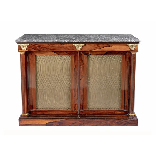 335 - A REGENCY ROSEWOOD AND GILT METAL MOUNTED SIDE CABINET