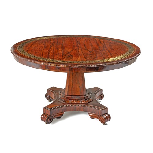 336 - A REGENCY ROSEWOOD AND BRASS INLAID CENTRE TABLE