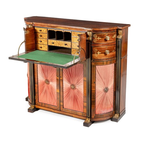 331 - A REGENCY ROSEWOOD AND BRASS INLAID SECRETAIRE