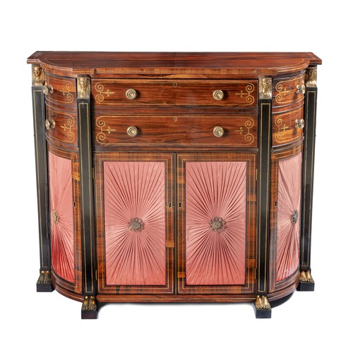 331 - A REGENCY ROSEWOOD AND BRASS INLAID SECRETAIRE